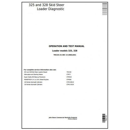 John Deere 325, 328 Skid Steer Loader Pdf Diagnostic, Operation and Tests Service Manual TM2191