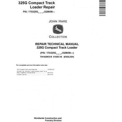 John Deere 325G Compact Track Loader Pdf Technical Repair Service Manual TM14295X19