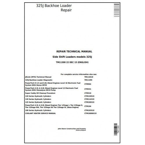 John Deere 325J Side Shift Loader Pdf Technical Repair Service Manual TM11300