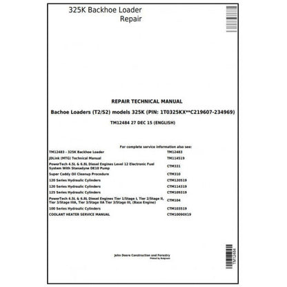 John Deere 325K Backhoe Loader Pdf Technical Repair Service Manual TM12484