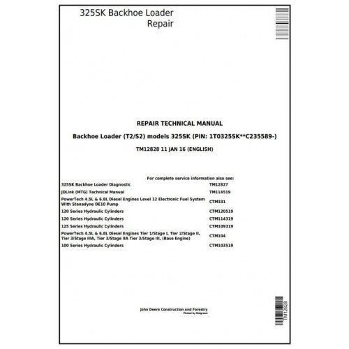 John Deere 325SK Backhoe Loader Pdf Technical Repair Service Manual TM12828