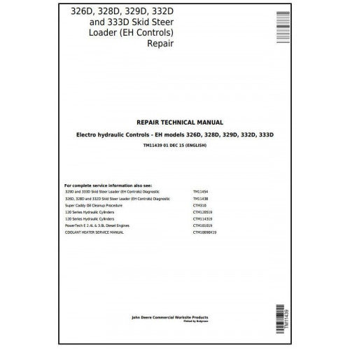 John Deere 326D, 328D, 329D, 332D, 333D Skid Steer Loader Pdf Technical Repair Service Manual TM11439