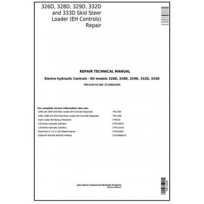John Deere 326D, 328D, 329D, 332D, 333D Skid Steer Loader Pdf Technical Repair Service Manual TM11439