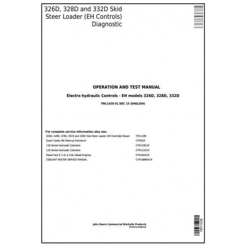 John Deere 326D, 328D, 332D Skid Steer Loader Pdf Diagnostic, Operation and Tests Service Manual TM11438