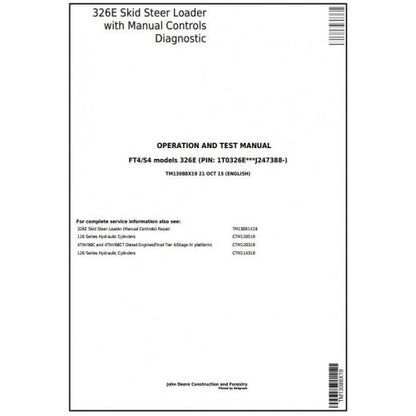 John Deere 326E Skid Steer Loader Pdf Diagnostic, Operation and Tests Service Manual TM13088X19