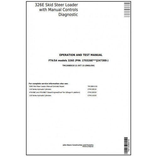 John Deere 326E Skid Steer Loader Pdf Diagnostic, Operation and Tests Service Manual TM13088X19