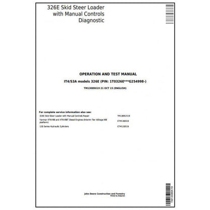 John Deere 326E Skid Steer Loader Pdf Diagnostic, Operation and Tests Service Manual TM13089X19