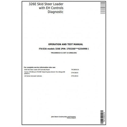 John Deere 326E Skid Steer Loader Pdf Diagnostic, Operation and Tests Service Manual TM13090X19
