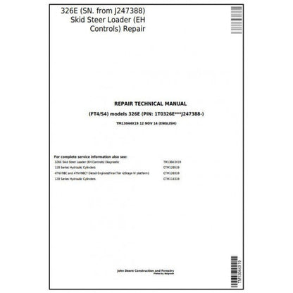 John Deere 326E Skid Steer Loader Pdf Technical Repair Service Manual TM13044X19