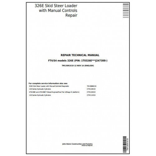 John Deere 326E Skid Steer Loader Pdf Technical Repair Service Manual TM13091X19