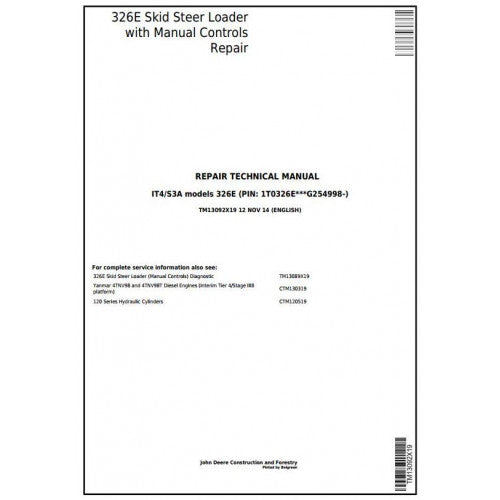 John Deere 326E Skid Steer Loader Pdf Technical Repair Service Manual TM13092X19
