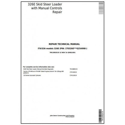 John Deere 326E Skid Steer Loader Pdf Technical Repair Service Manual TM13092X19