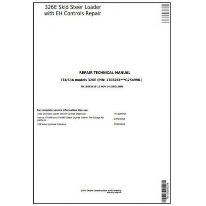 John Deere 326E Skid Steer Loader with EH Controls Service Repair Technical Manual TM13093X19