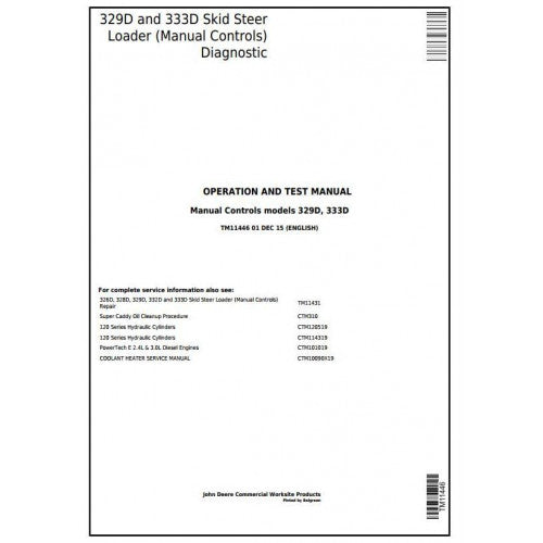 John Deere 329D, 333D Skid Steer Loader Pdf Diagnostic, Operation and Tests Service Manual TM11446