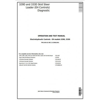 John Deere 329D, 333D Skid Steer Loader Pdf Diagnostic, Operation and Tests Service Manual TM11454