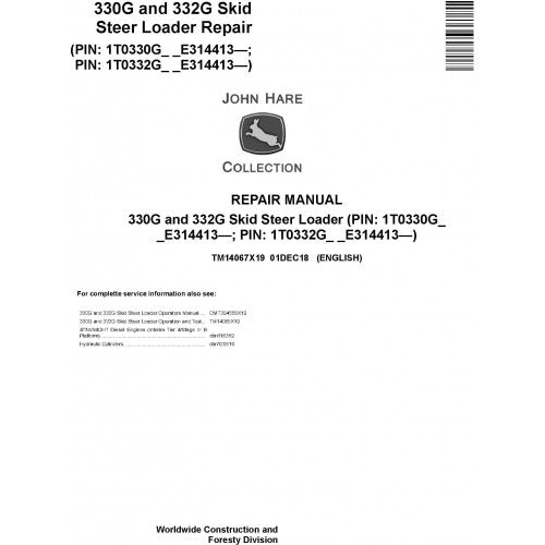 John Deere 330G and 332G Skid Steer Loader Pdf Technical Repair Service Manual TM14067X19