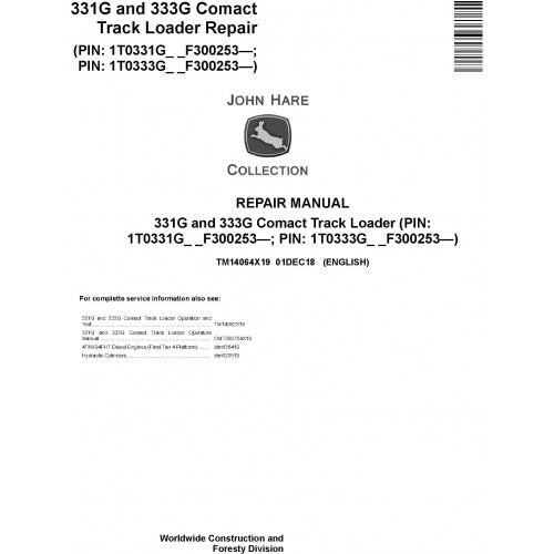 John Deere 331G and 333G Comact Track Loader Pdf Technical Repair Service Manual TM14064X19