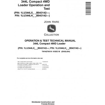 John Deere 344L 4WD Compact Loader Pdf Diagnostic Technical Service Manual TM14279X19