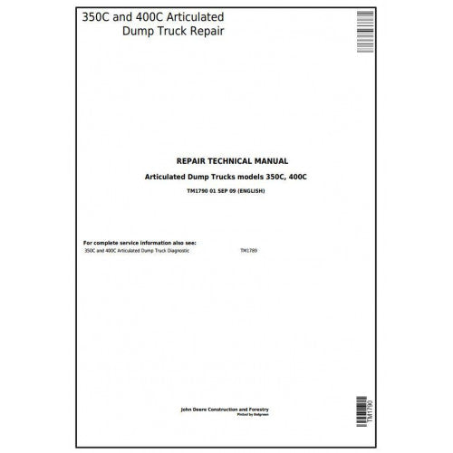 John Deere 350C and 400C Articulated Dump Truck Pdf Technical Repair Manual TM1790