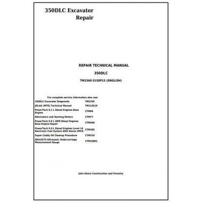 John Deere 350DLC Excavator Pdf Technical Repair Service Manual TM2360