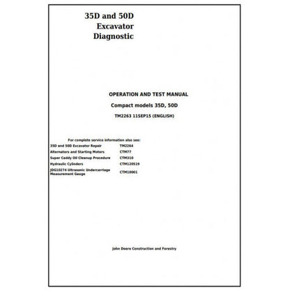 John Deere 35D and 50D Compact Excavator Pdf Diagnostic, Operation and Tests Service Manual TM2263