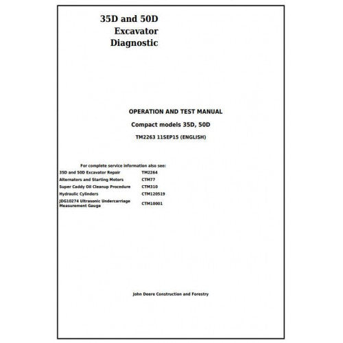 John Deere 35D and 50D Compact Excavator Pdf Diagnostic, Operation and Tests Service Manual TM2263