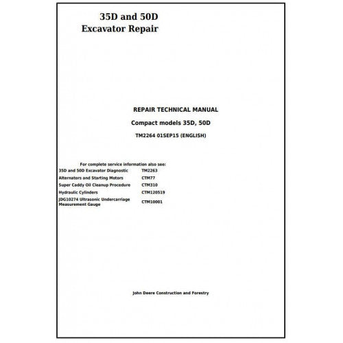 John Deere 35D and 50D Compact Excavator Pdf Technical Repair Service Manual TM2264
