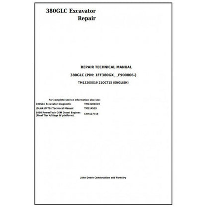 John Deere 380GLC Excavator Pdf Technical Repair Service Manual TM13205X19