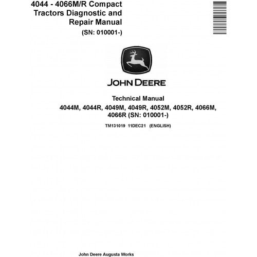 John Deere 4044M, 4044R, 4049M, 4049R, 4052M, 4052R, 4066M, 4066R Tractor Pdf Technical Repair Manual TM131019