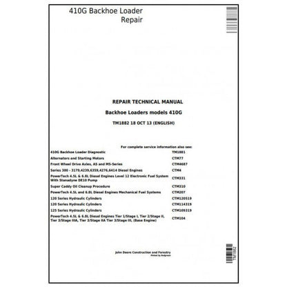John Deere 410G Backhoe Loader Pdf Technical Repair Service Manual TM1882