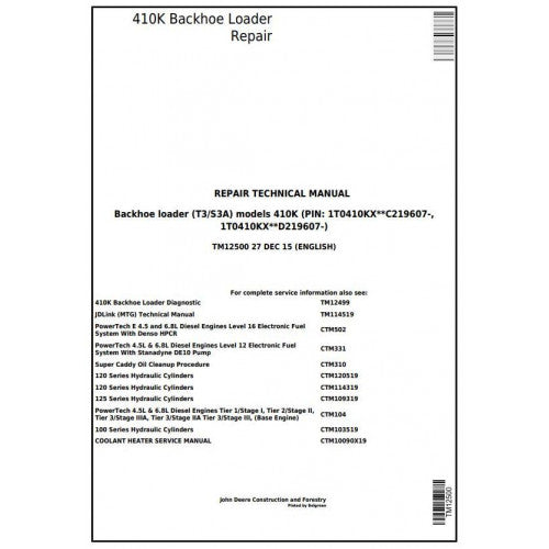 John Deere 410K Backhoe Loader Pdf Technical Repair Service Manual TM12500