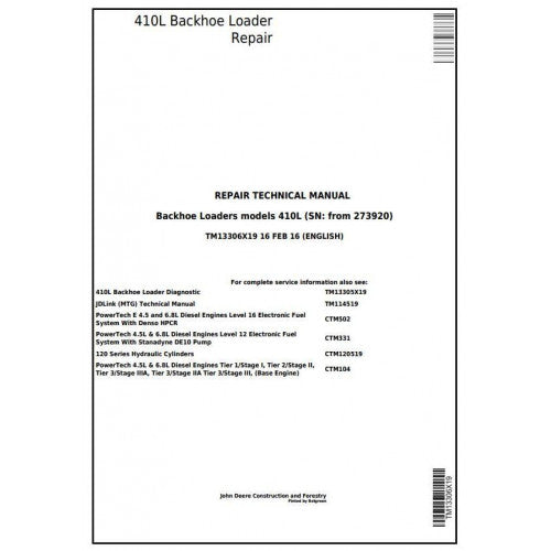 John Deere 410L Backhoe Loader Pdf Technical Repair Service Manual TM13306X19