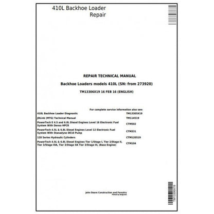 John Deere 410L Backhoe Loader Pdf Technical Repair Service Manual TM13306X19