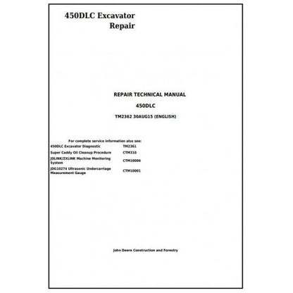 John Deere 450DLC Excavator Pdf Technical Repair Service Manual TM2362