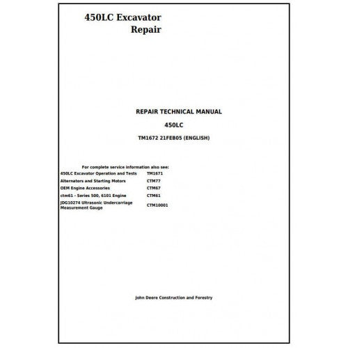 John Deere 450LC Excavator Pdf Technical Repair Service Manual TM1672