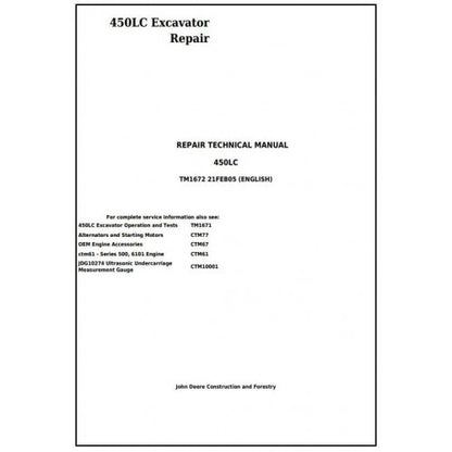 John Deere 450LC Excavator Pdf Technical Repair Service Manual TM1672