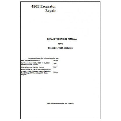 John Deere 490E Excavator Pdf Technical Repair Service Manual TM1505