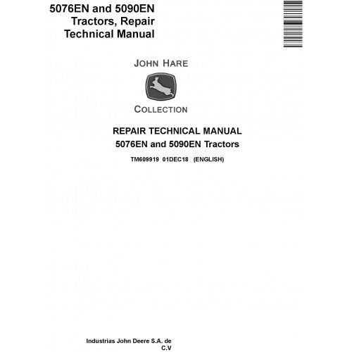 John Deere 5076EN and 5090EN Tractor Pdf Technical Repair Manual TM609919