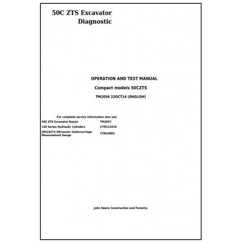 John Deere 50Czts Compact Excavator Pdf Diagnostic, Operation and Tests Service Manual TM2056