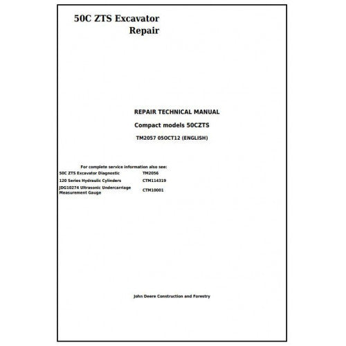John Deere 50CZTS Compact Excavator Pdf Technical Repair Service Manual TM2057