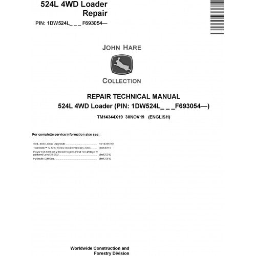 John Deere 524L 4WD Loader Pdf Technical Repair Service Manual TM14344X19