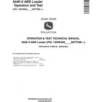 John Deere 544K-II 4WD Loader Pdf Diagnostic, Operation and Tests Service Manual TM14143X19