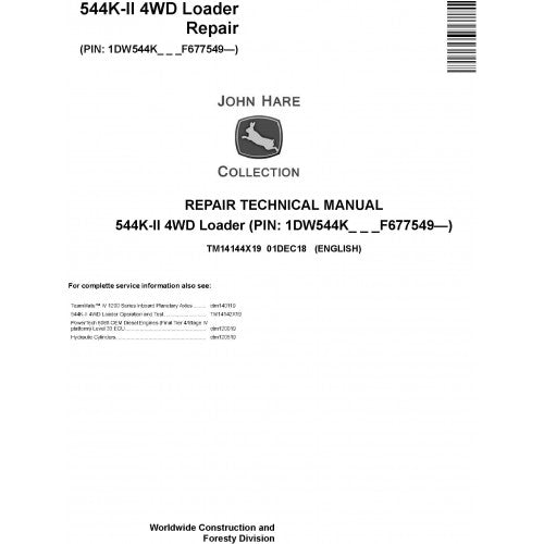 John Deere 544K-II 4WD Loader Pdf Technical Repair Service Manual TM14144X19
