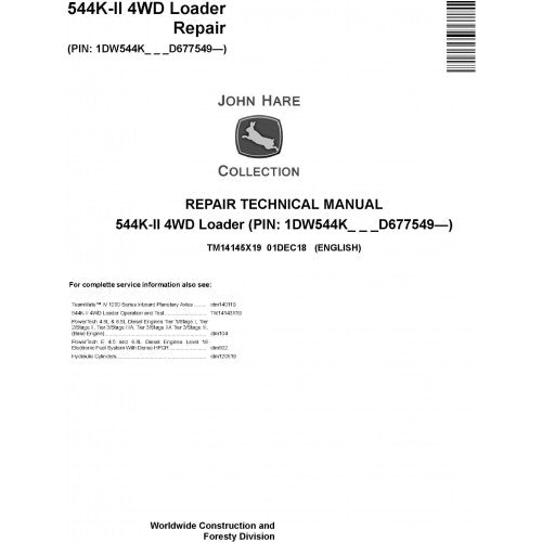 John Deere 544K-II 4WD Loader Pdf Technical Repair Service Manual TM14145X19