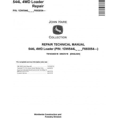 John Deere 544L 4WD Loader Pdf Technical Repair Service Manual TM14345X19