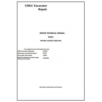 John Deere 550LC Excavator Pdf Technical Repair Service Manual TM1808