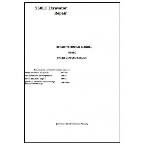 John Deere 550LC Excavator Pdf Technical Repair Service Manual TM1808