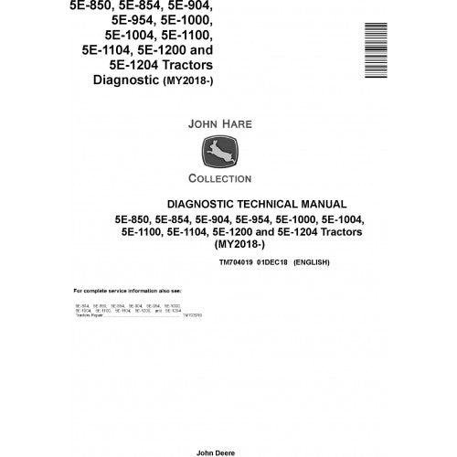 John Deere 5E-850, 5E-854, 5E-904, 5E-954, 5E-1000 Tractor Pdf Diagnostic and Technical Repair Manual TM704019