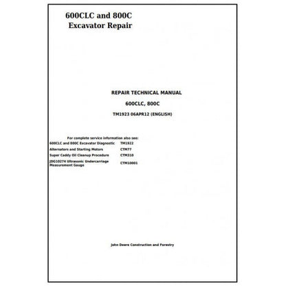 John Deere 600CLC and 800C Excavators Pdf Technical Repair Service Manual TM1923