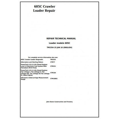 John Deere 605C Crawler Loader Pdf Technical Repair Service Manual TM2354